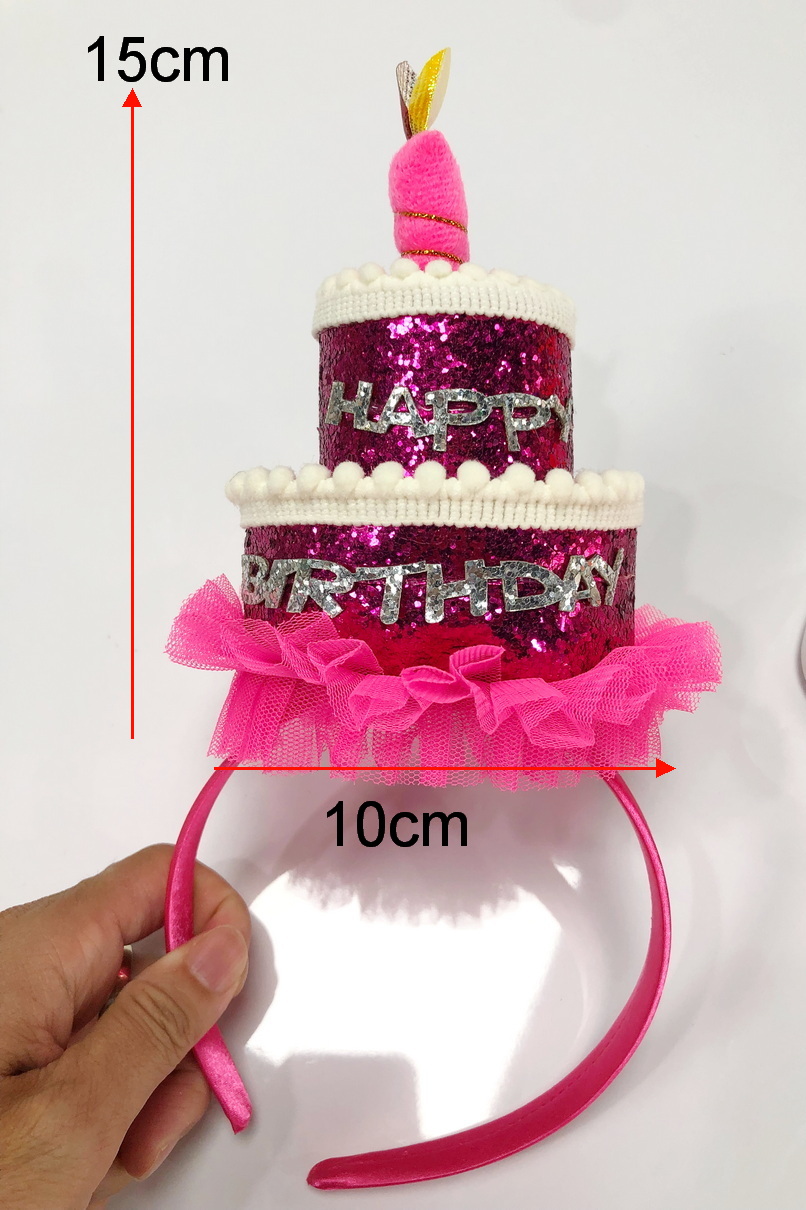生日蛋糕髮箍/桃紅生日蛋糕髮箍/亮片蠟燭蛋糕髮箍